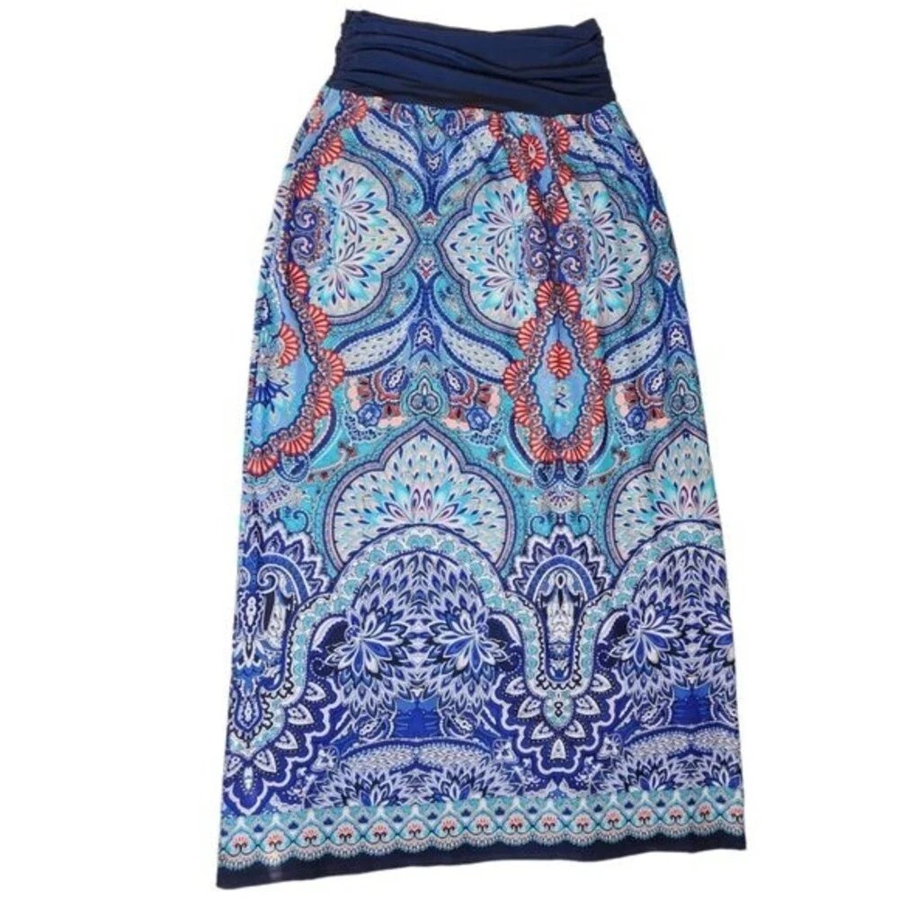Apt 9 blue paisley floral stretchy maxi skirt sz L